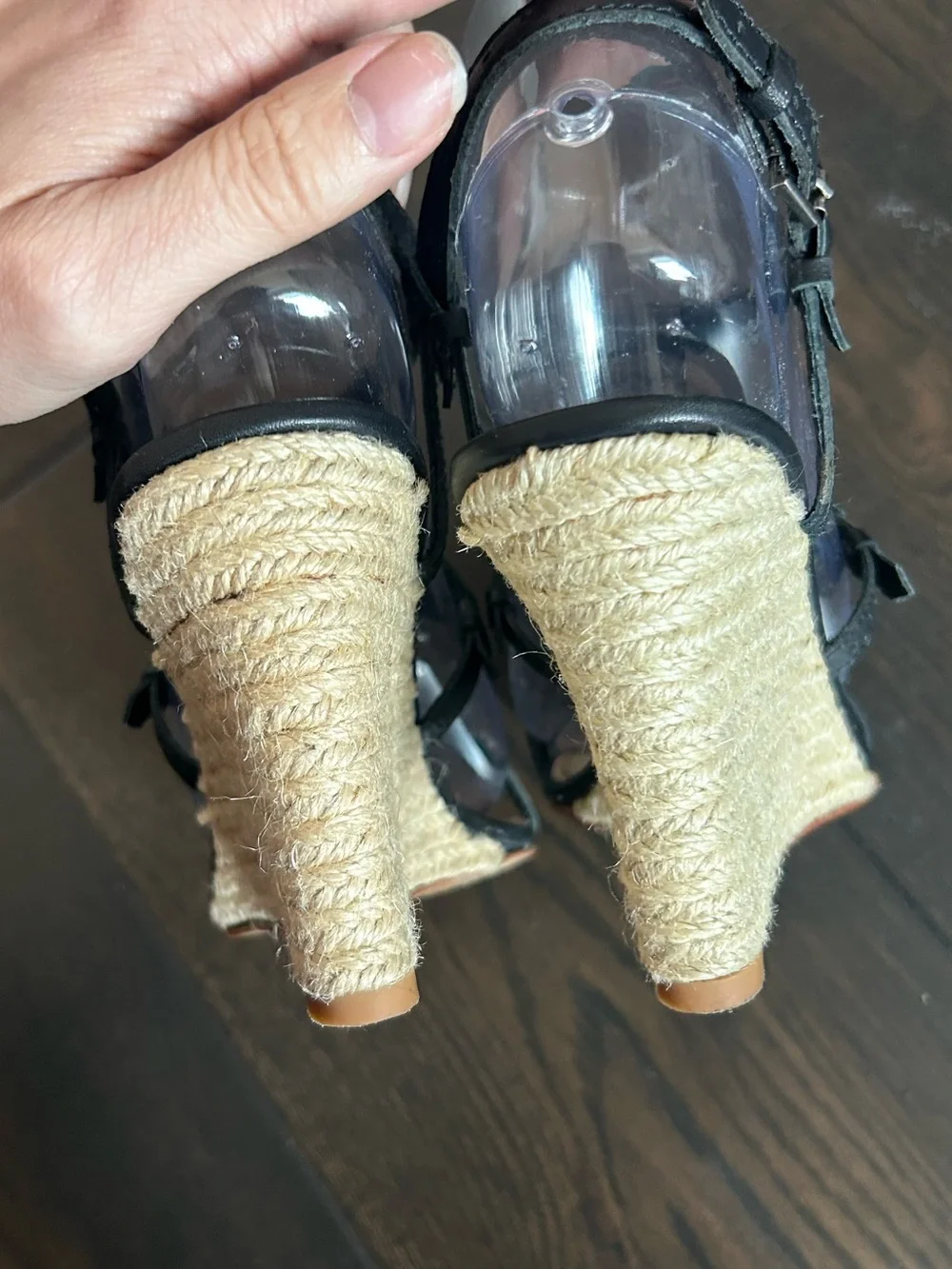 Pour La Victoire Betsy Black Leather Espadrille Wedge Sandals Size 6